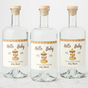 Cute carousel gender neutral baby shower liquor bottle label