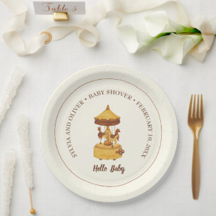 Cute carousel gender neutral baby shower paper plates