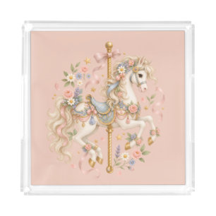 Cute Carousel Horse Vintage Art Acrylic Tray