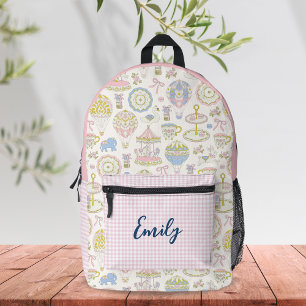 Cute Carousels and Animals Kids Custom Name Printed Backpack