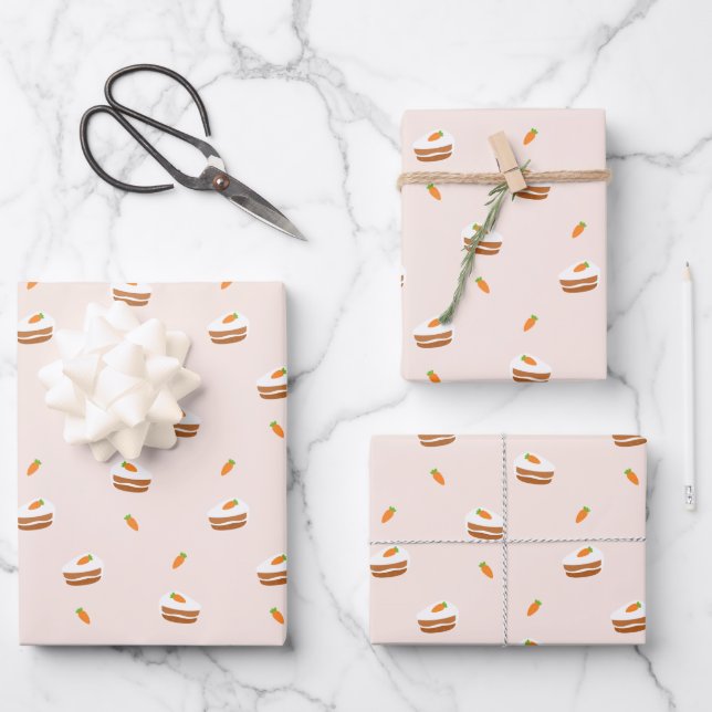 Cute Carrot Cake Pattern Wrapping Paper Sheets (Front)