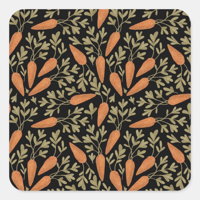 Cute Carrot Hand Drawn Pattern Square Sticker (Front)
