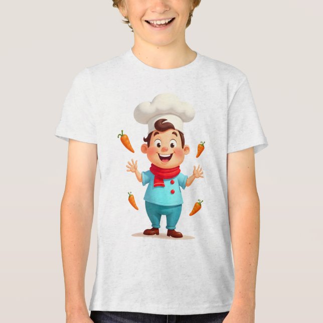Cute Carrot Juggling Chef Kids T-Shirt Tri-Blend Shirt (Front)