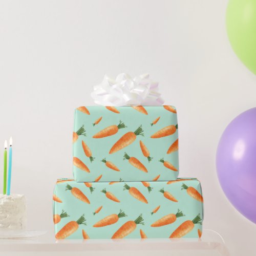 Cute Carrot Love Pattern Pastel Green   Wrapping Paper