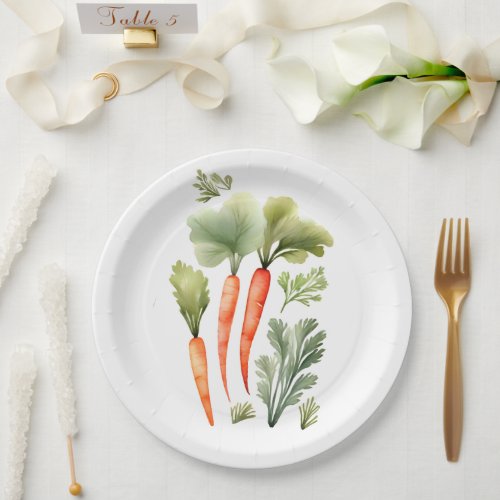 Cute Carrot Main Dish Watercolor Food Pattern Paper Plates