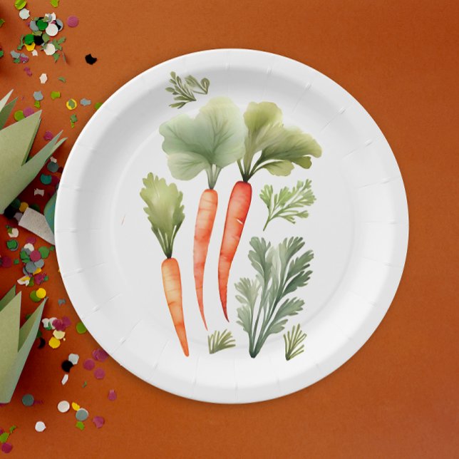 Cute Carrot Main Dish Watercolor Food Pattern Paper Plates (Creator Uploaded)