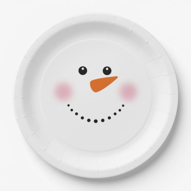 Cute Carrot Nose Snowman Paper Plates (Front)