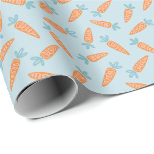 Cute Carrot Pattern on light blue Wrapping Paper