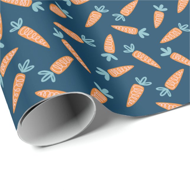 Cute Carrot Pattern on navy Wrapping Paper (Roll Corner)