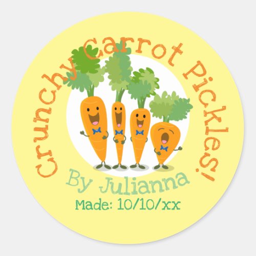 Cute carrot pickles cartoon illustration label