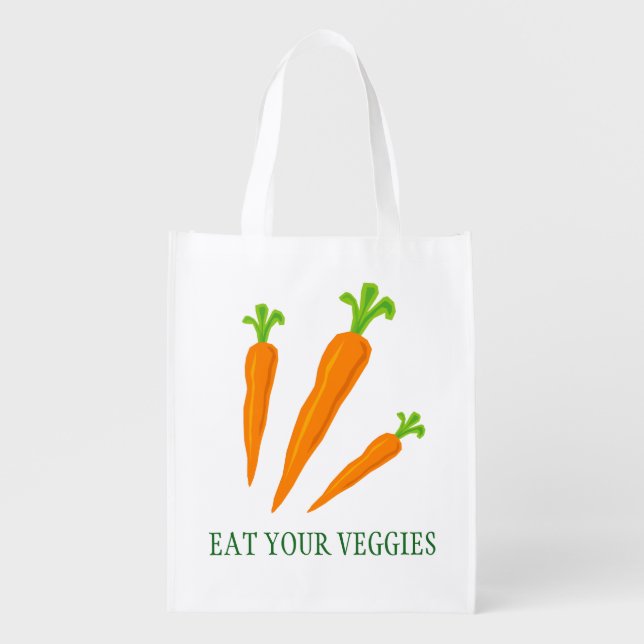 Cute carrot veggie reusable grocery shopping bag (Front)