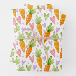 Cute Carrots and Hearts Wrapping Paper Sheets