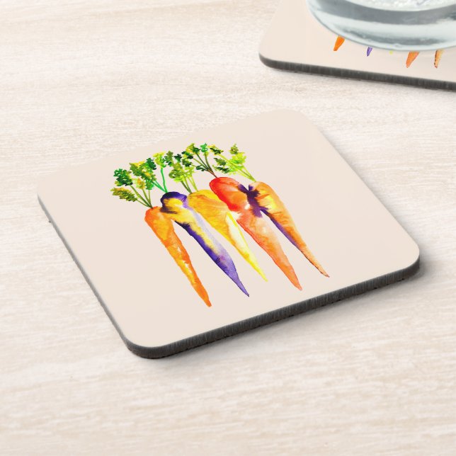 Cute carrots watercolor art beverage coaster (Left Side)