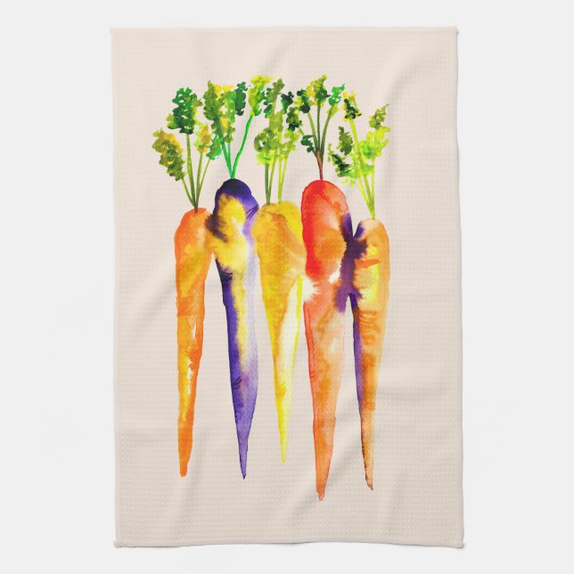 Cute carrots watercolor art kitchen towel (Vertical)