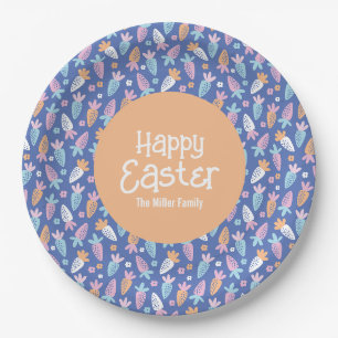 Cute carrots with happy easter text and name paper plates