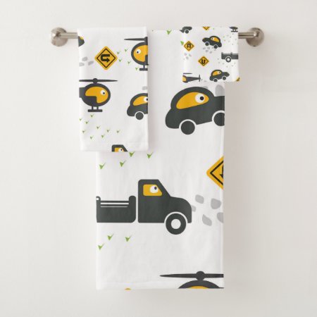 Cute Cars And Trucks Kids Design Bath Towel Set