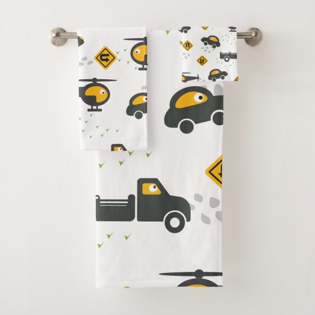 Cute cars and trucks kids design bath towel set (Insitu)