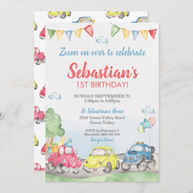 Cute Cars Birthday Invitation (Front/Back)