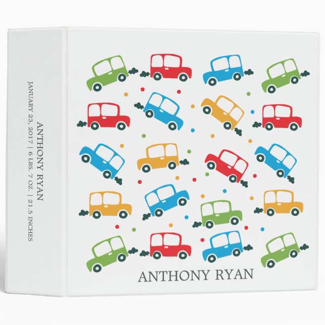 Cute Cars Boys Baby Photo Album 3 Ring Binder (Front/Spine)