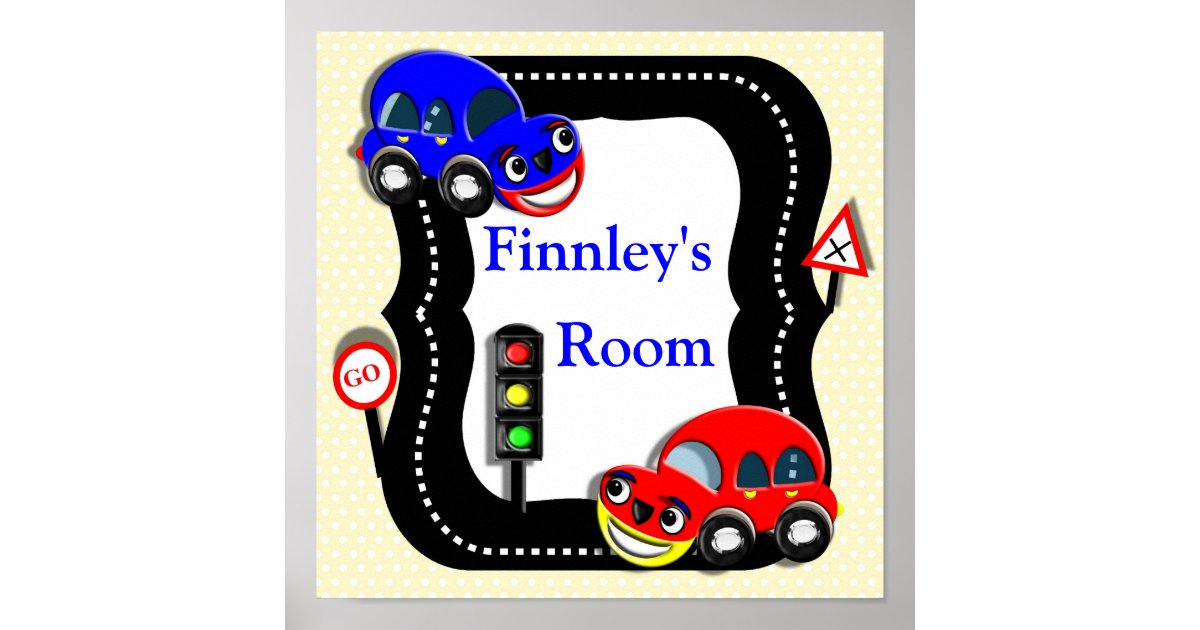 Cute Cars Boys Room Personalized Name Picture Poster