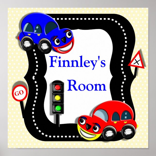 Cute Cars Boys Room  Personalized Name Picture Poster (Front)