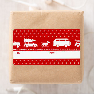 Cute Cars Christmas Holiday Red and White To From Label
