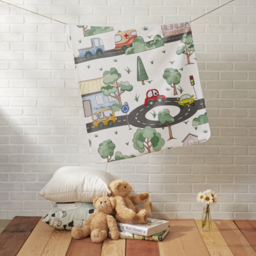 Cute Cars in Town Pattern for Little Boys Baby Blanket
