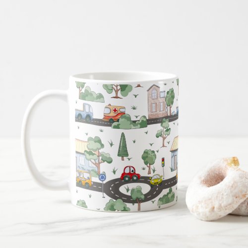 Cute Cars in Town Pattern for Little Boys Coffee Mug