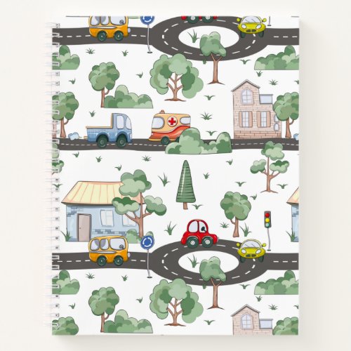 Cute Cars in Town Pattern for Little Boys Notebook