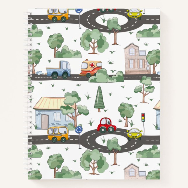 Cute Cars in Town Pattern for Little Boys Notebook (Front)