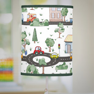 Cute Cars in Town Pattern for Little Boys Table Lamp