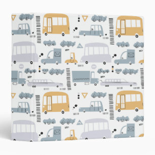 Cute Cars in Traffic Pattern 3 Ring Binder