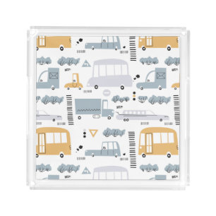 Cute Cars in Traffic Pattern Acrylic Tray