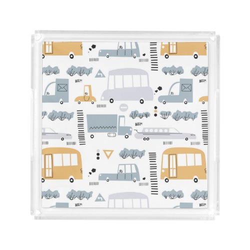 Cute Cars in Traffic Pattern Acrylic Tray