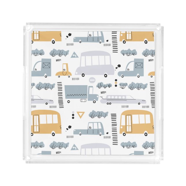 Cute Cars in Traffic Pattern Acrylic Tray (Front)