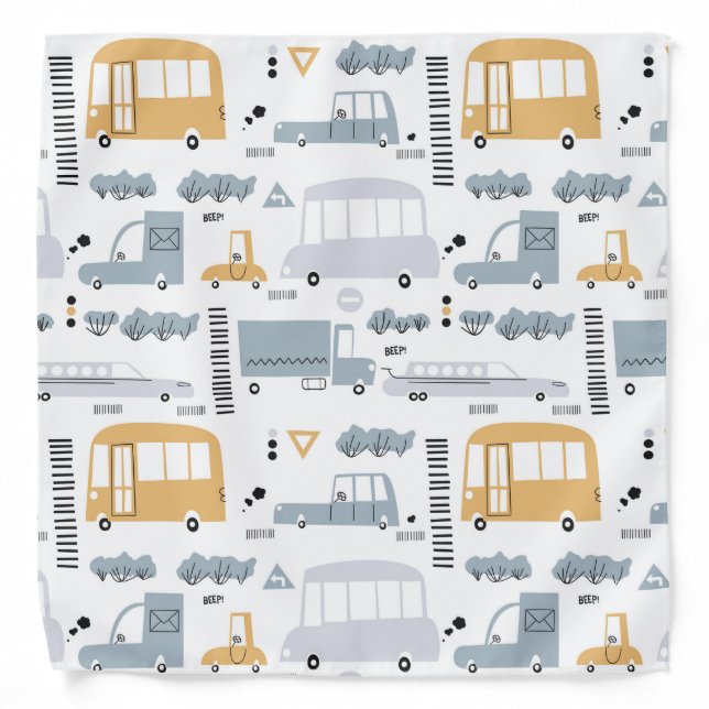 Cute Cars in Traffic Pattern Bandana (Front)