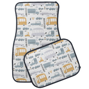 Cute Cars in Traffic Pattern Car Floor Mat