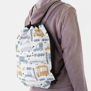 Cute Cars in Traffic Pattern Drawstring Bag