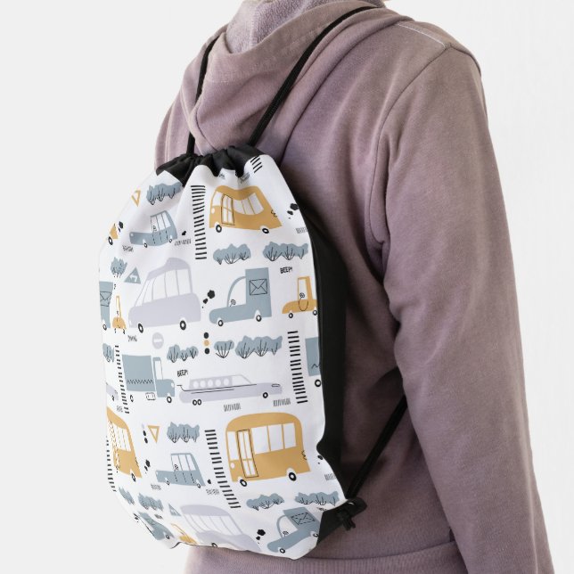 Cute Cars in Traffic Pattern Drawstring Bag (Insitu)