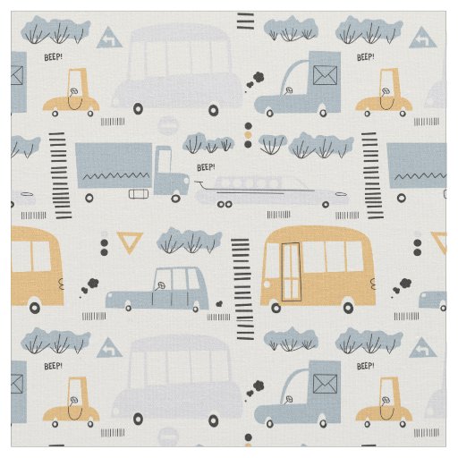 Cute Cars in Traffic Pattern Fabric