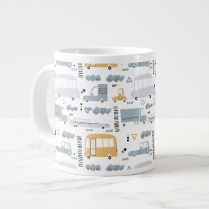Cute Cars in Traffic Pattern Giant Coffee Mug
