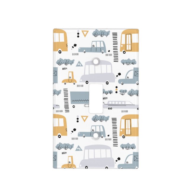 Cute Cars in Traffic Pattern Light Switch Cover (Front)
