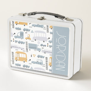 Cute Cars in Traffic Pattern Metal Lunch Box