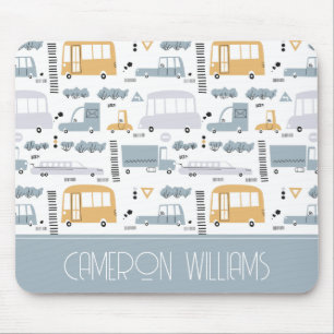 Cute Cars in Traffic Pattern Mouse Pad