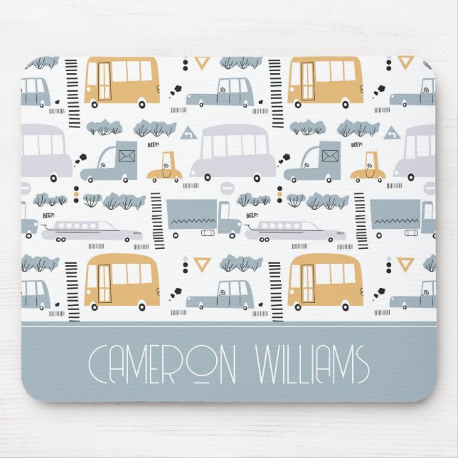Cute Cars in Traffic Pattern Mouse Pad (Front)