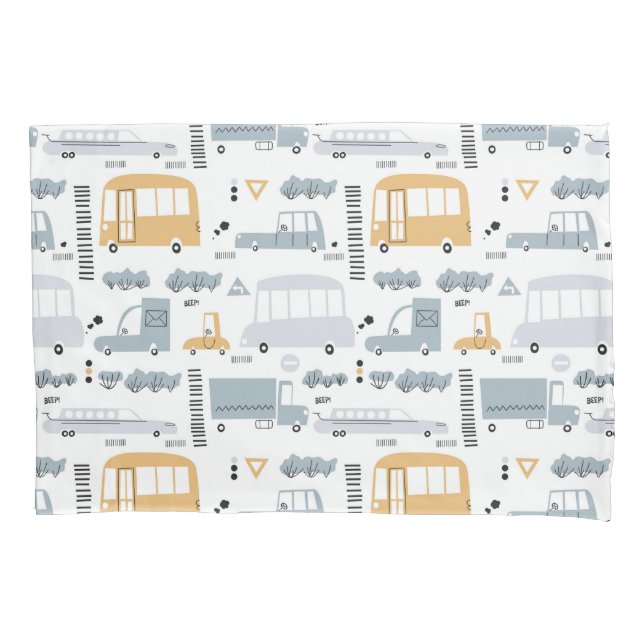 Cute Cars in Traffic Pattern Pillow Case (Front)