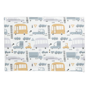 Cute Cars in Traffic Pattern Pillow Case