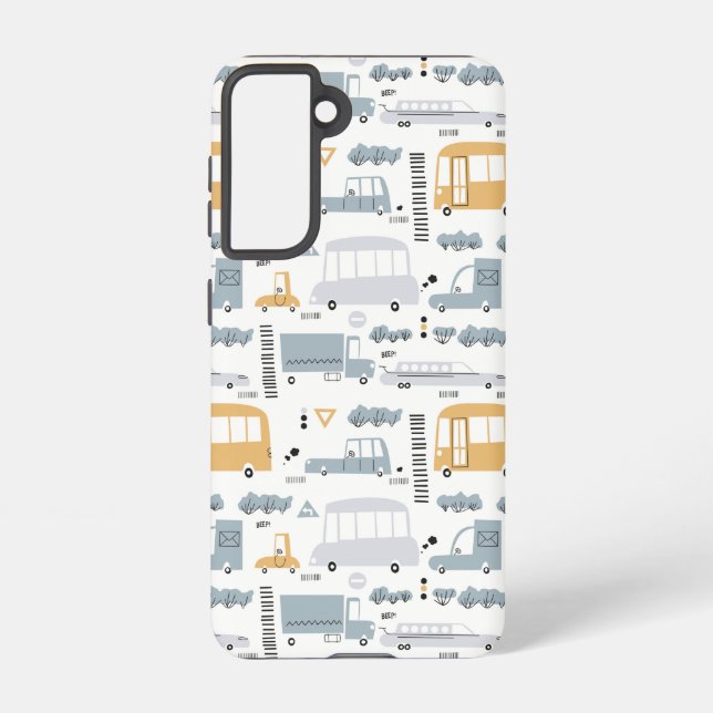 Cute Cars in Traffic Pattern Samsung Galaxy Case (Back)