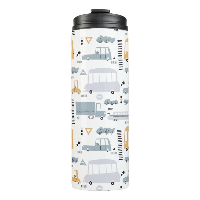 Cute Cars in Traffic Pattern Thermal Tumbler (Front)