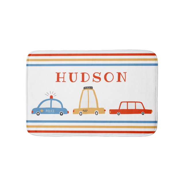 Cute Cars Personalized Bath Mat (Front)
